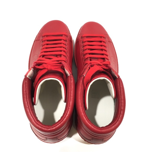 GUCCI ACE HIGHT-TOP INTERLOCKING G LEATHER SNEAKERS -RED -MEN’S US 9.5 -NEW - Picture 5 of 10